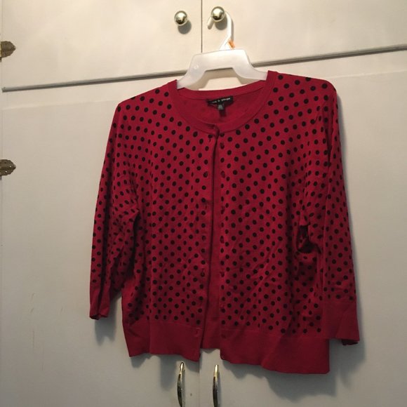 Cable & Gauge Sweaters - Cable & Gauge Red/Black Polka Dotted Cardigan
